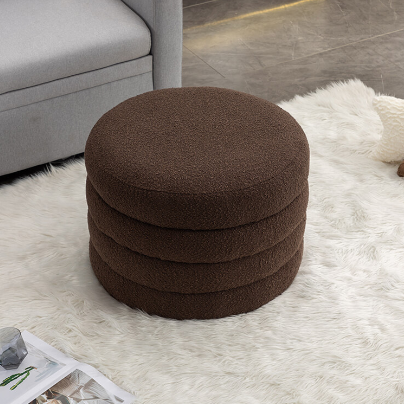 24.5 Brown Boucle Round Storage Ottoman Footstool