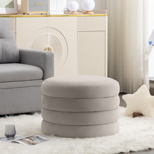 24.5" Light Gray Velvet Round Storage Ottoman Footstool