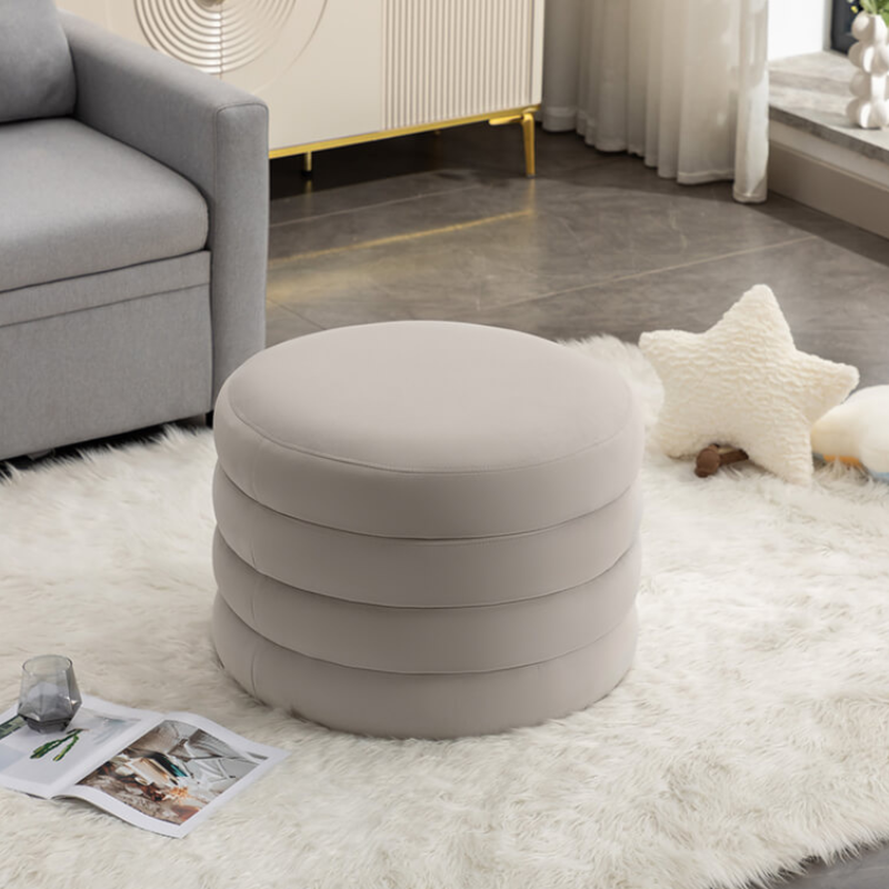 24.5" Light Gray Velvet Round Storage Ottoman Footstool