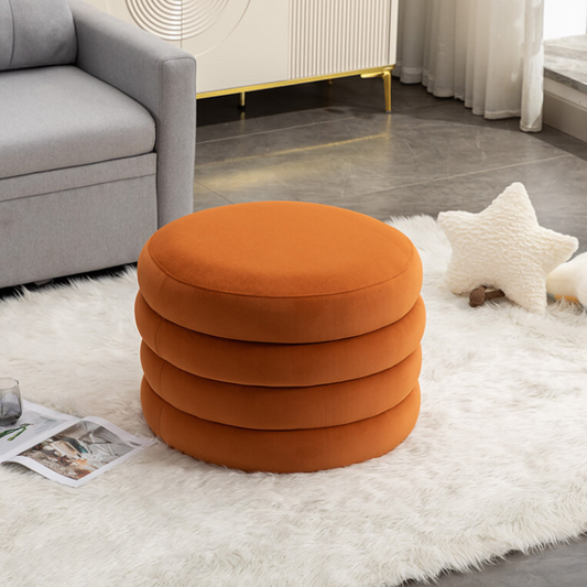 24.5" Orange Velvet Round Storage Ottoman Footstool