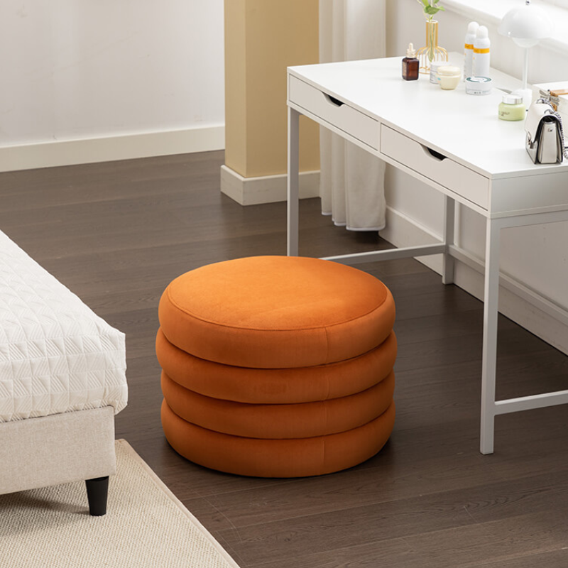 24.5" Orange Velvet Round Storage Ottoman Footstool