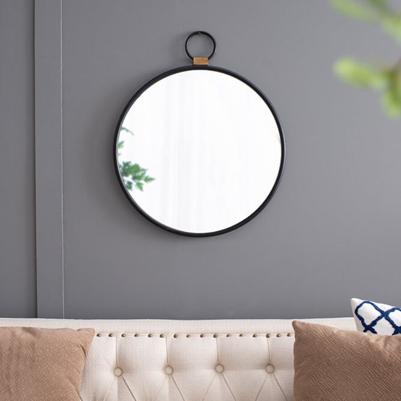 24"L x 28"H Contemporary Minimalist Round Wall Mirror with Black Frame