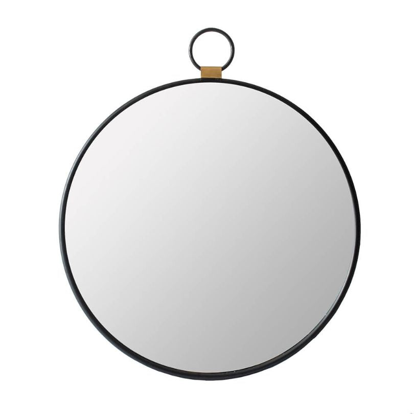 24"L x 28"H Contemporary Minimalist Round Wall Mirror with Black Frame