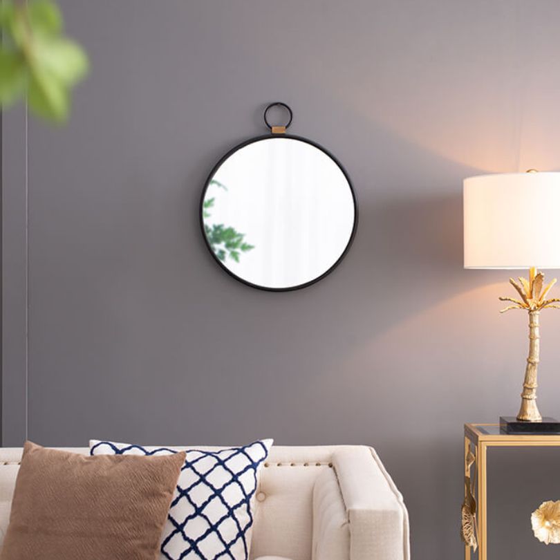 24"L x 28"H Contemporary Minimalist Round Wall Mirror with Black Frame