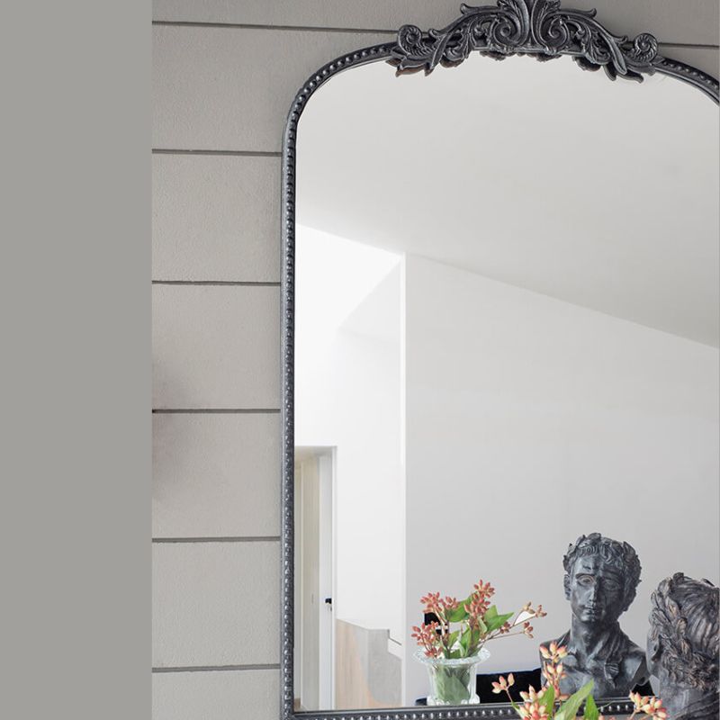 24"L x 36"H Classic Design Black Semi-circular Arched Bathroom Wall Mirror with Baroque Inspired Frame