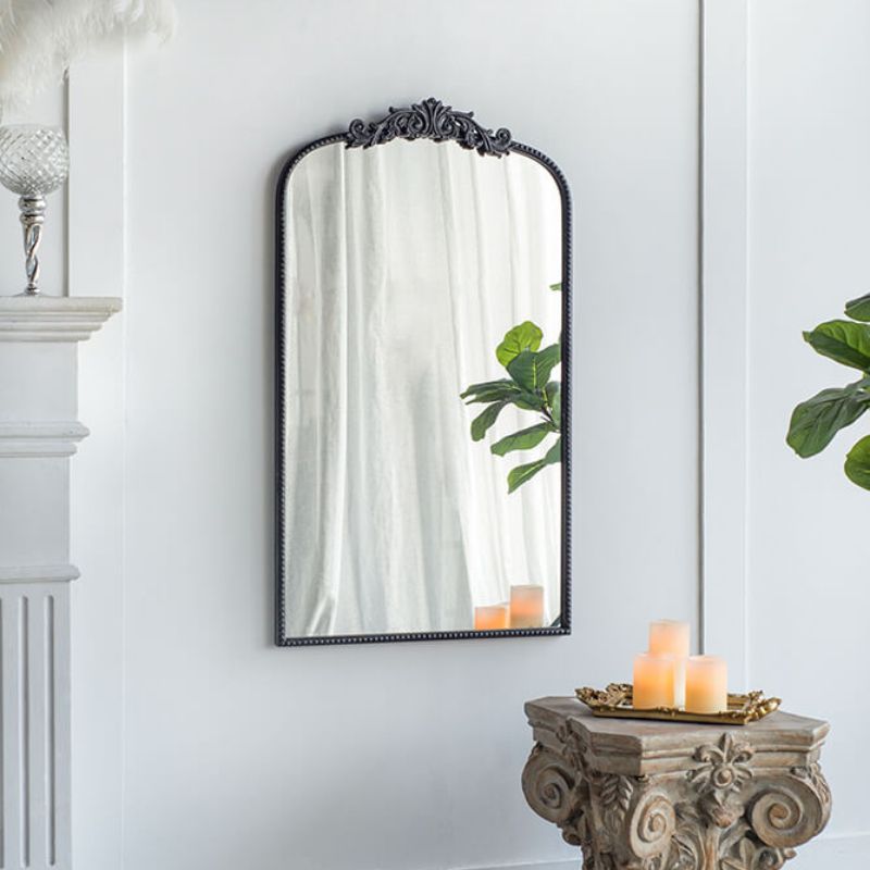 24"L x 42"H Classic Design Black Semi-circular Arched Bathroom Wall Mirror with Baroque Inspired Frame