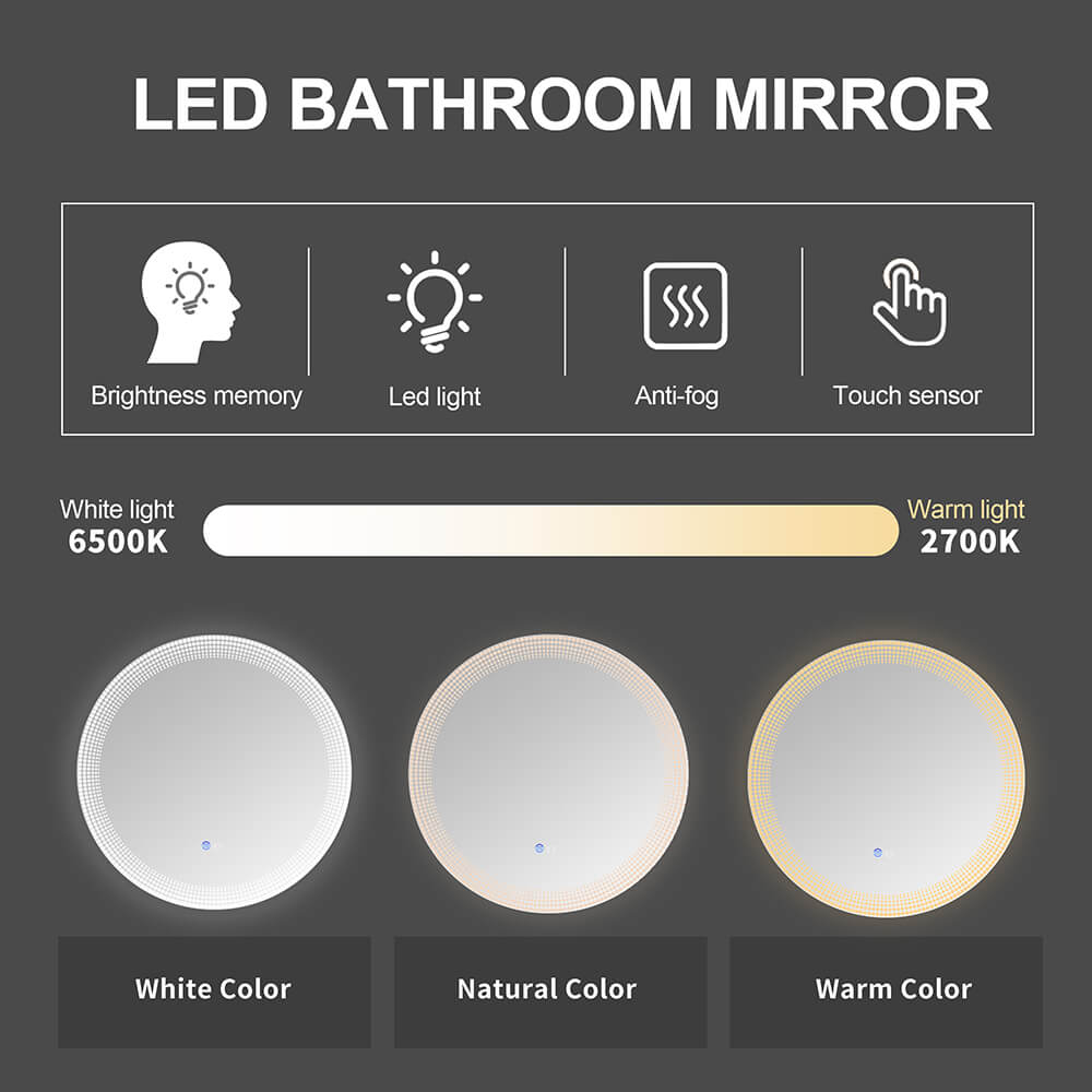 24" Switch-Held Memory LED Wall-Mounted Bathroom Mirror