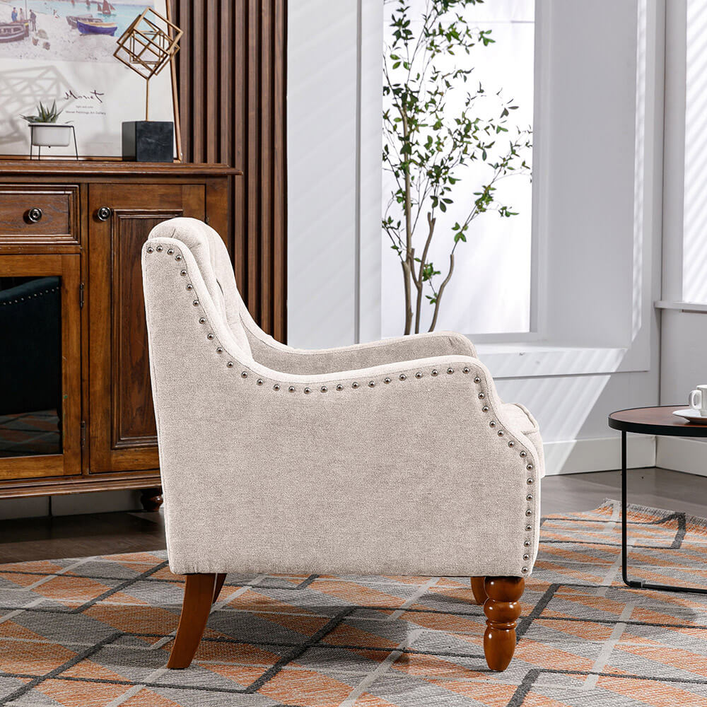 25.9" Beige Button Tufted Upholstered Accent Armchair 