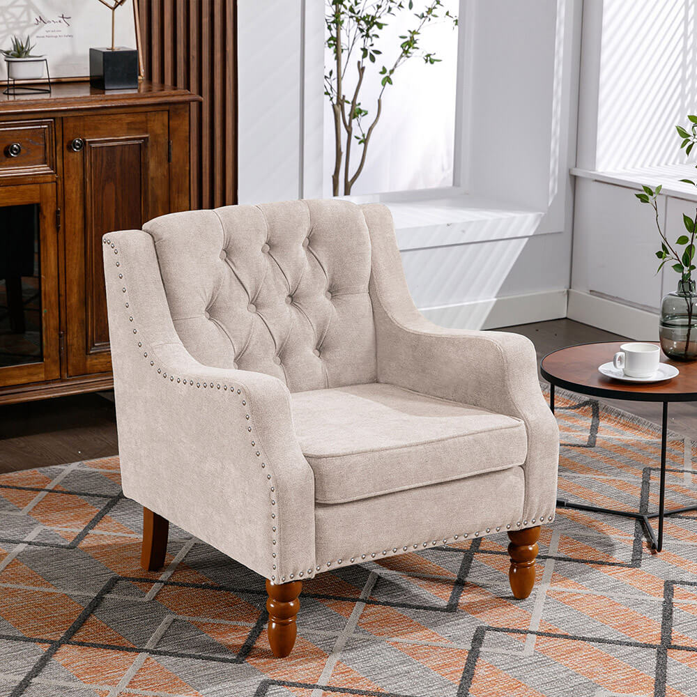 25.9" Beige Button Tufted Upholstered Accent Armchair 