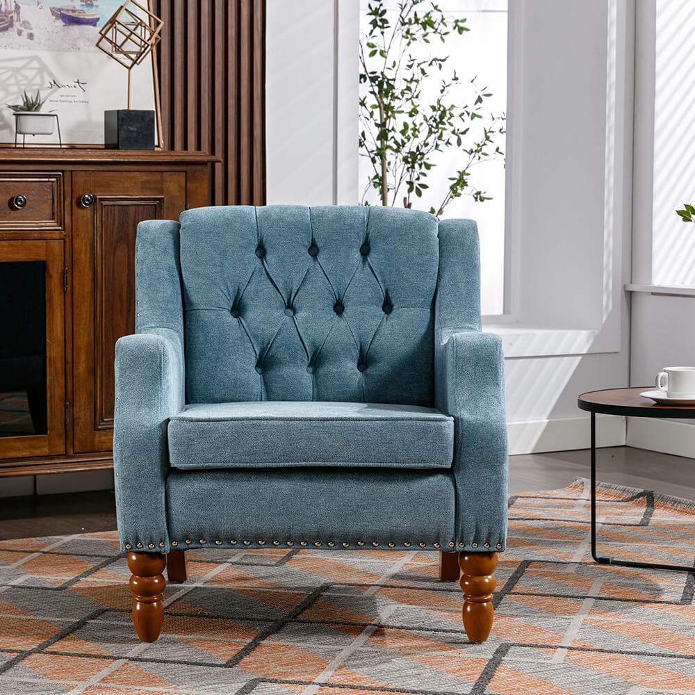 25.9" Blue Button Tufted Upholstered Accent Armchair with Studs