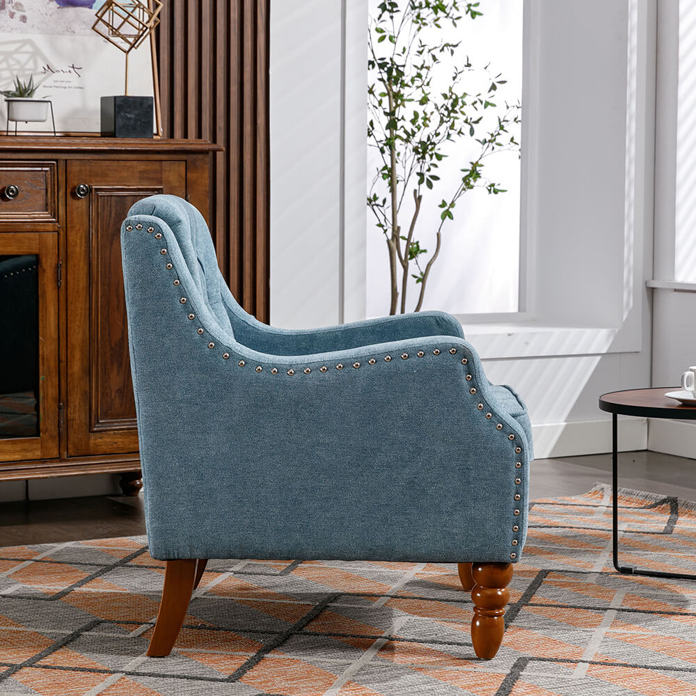 25.9" Blue Button Tufted Upholstered Accent Armchair with Studs