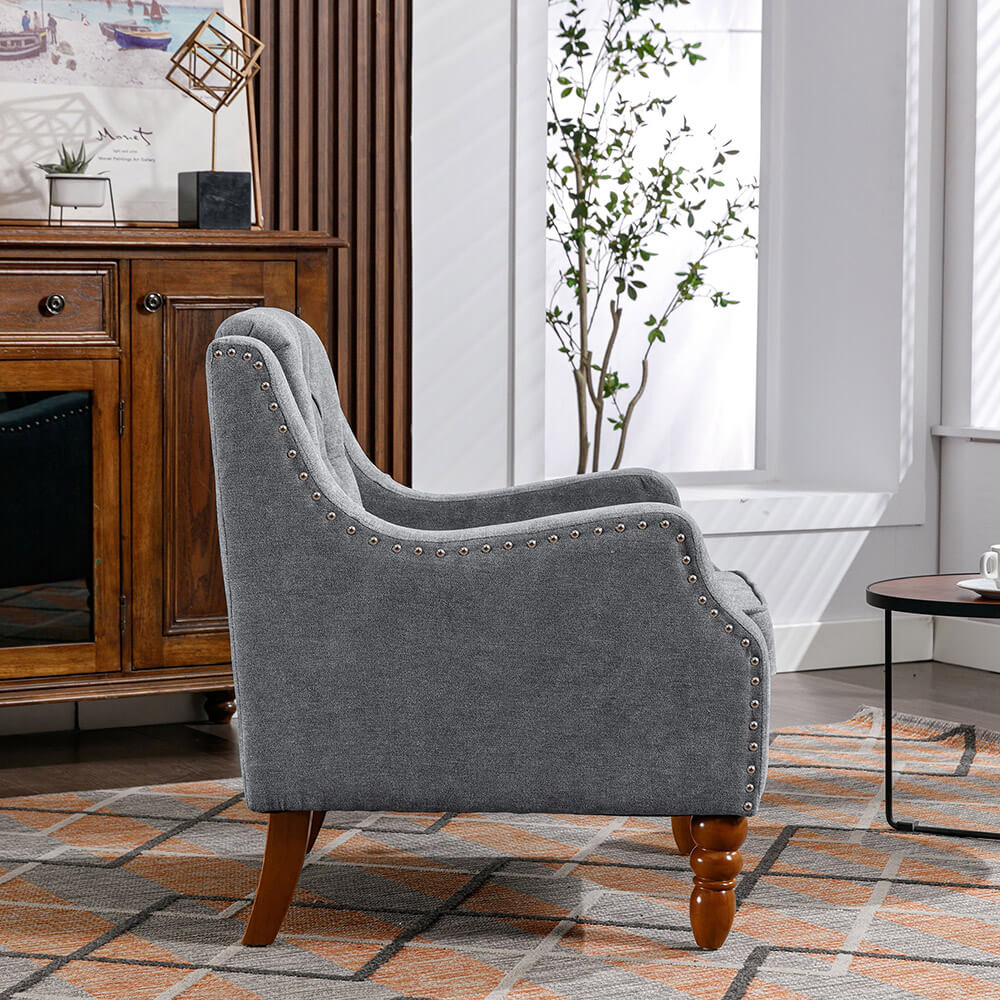 25.9" Gray Button Tufted Upholstered Accent Armchair 