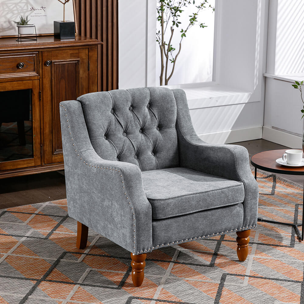 25.9" Gray Button Tufted Upholstered Accent Armchair 