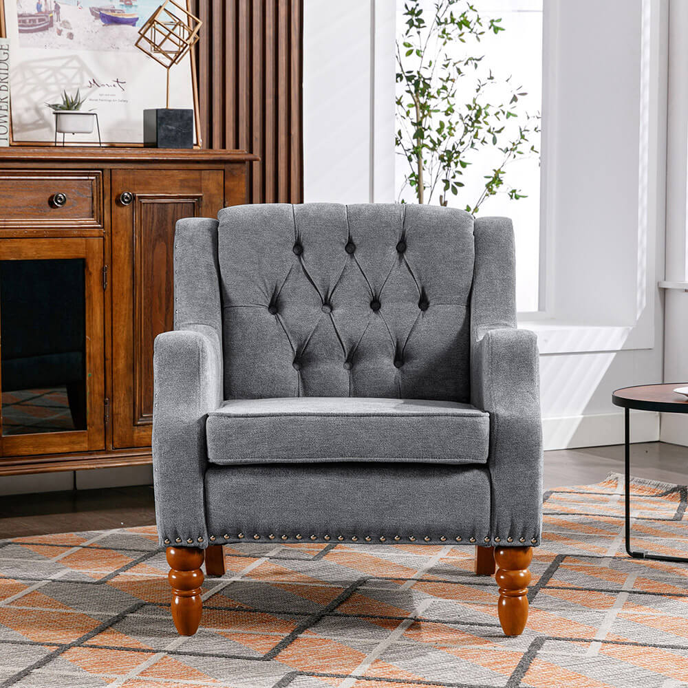 25.9" Gray Button Tufted Upholstered Accent Armchair 