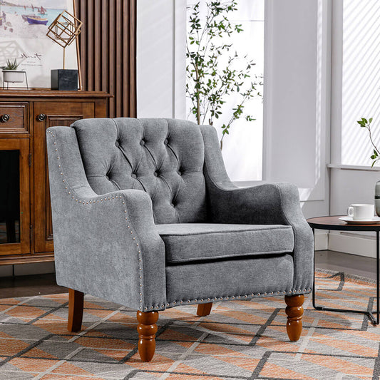 25.9" Gray Button Tufted Upholstered Accent Armchair with Studs