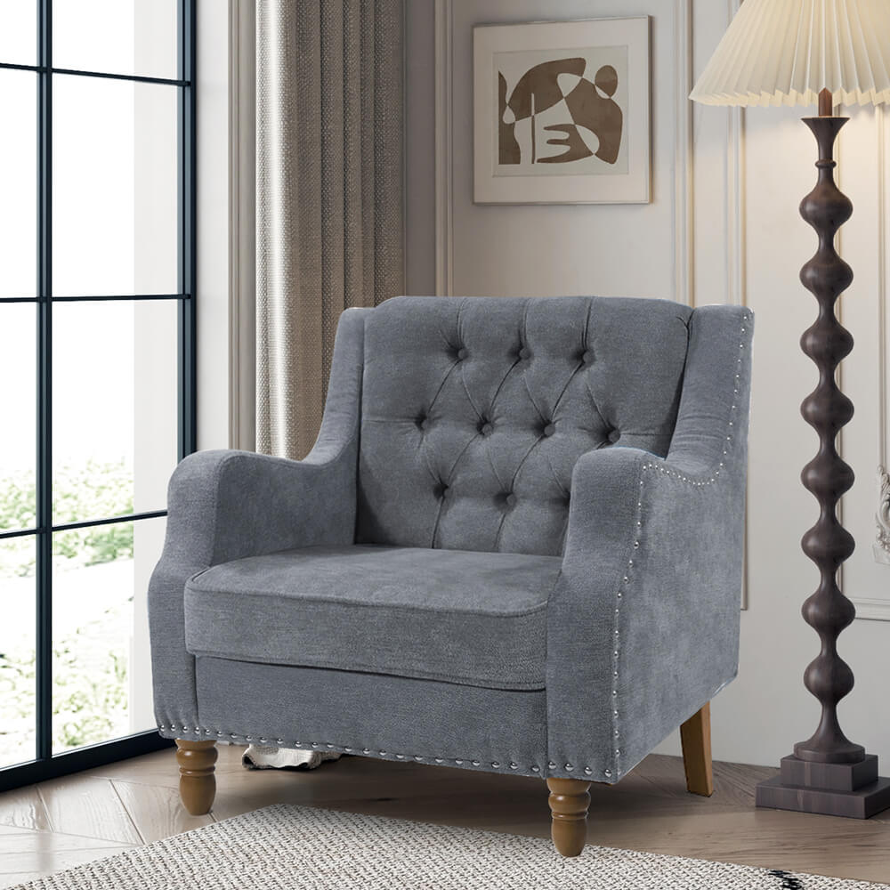 25.9" Gray Button Tufted Upholstered Accent Armchair 