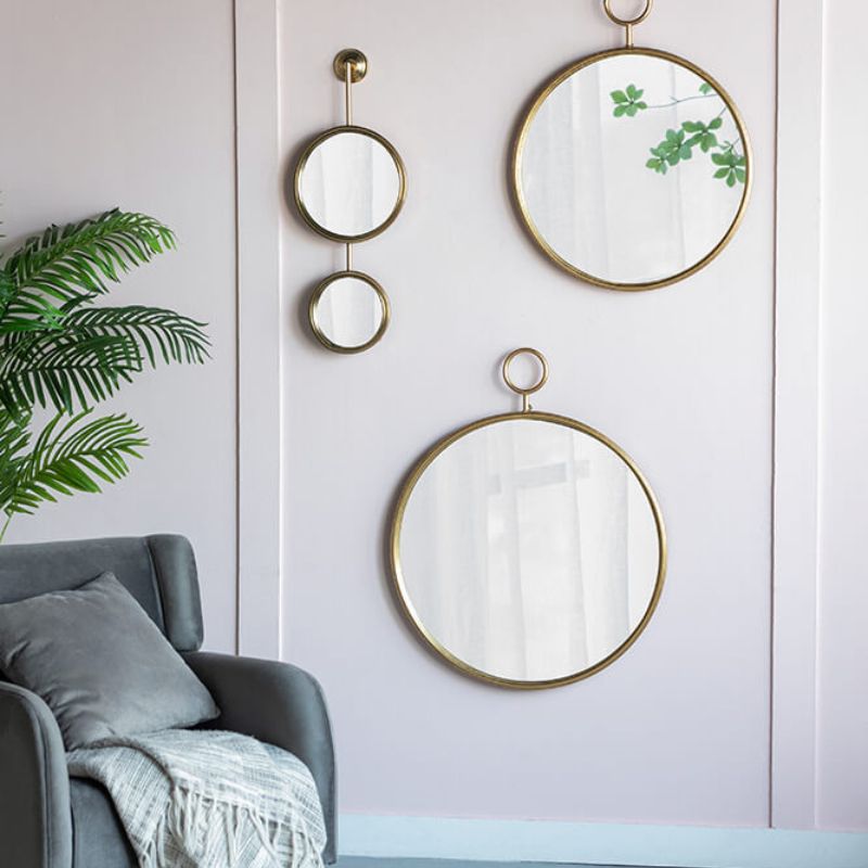 26"L x 32"H Circle Wall Mirror with Gold Metal Frame