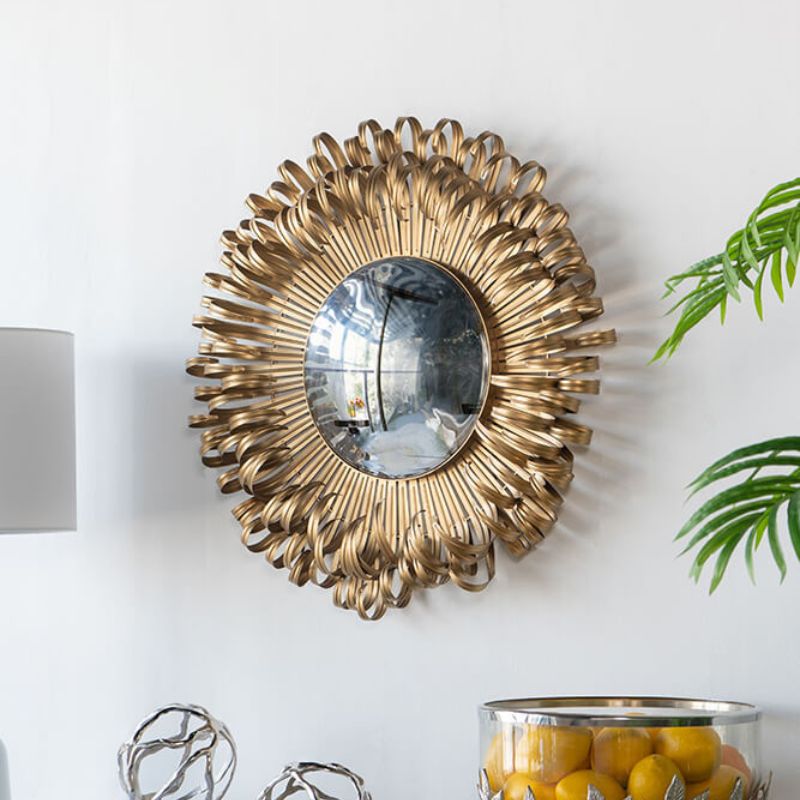 27" Decorative Sunburst Gold Design Wall Mirror