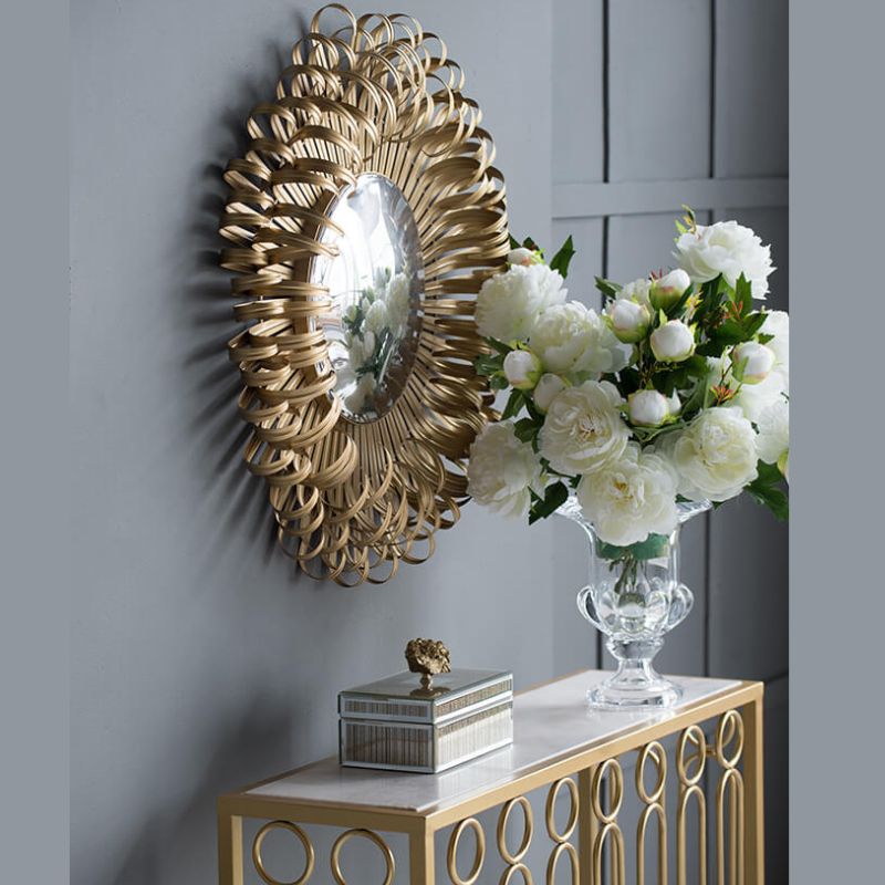 27" Decorative Sunburst Gold Design Wall Mirror