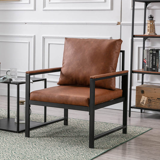 a modern accent leather chair in a stylish living room