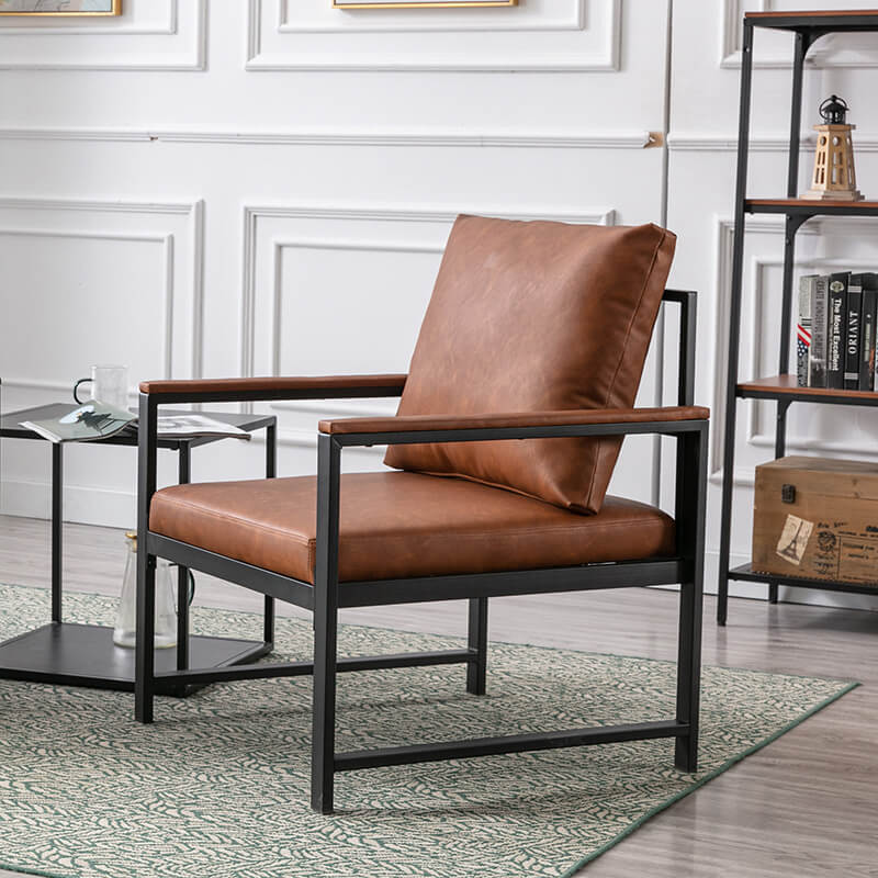 a modern accent leather chair placed elegantly in a chic living room