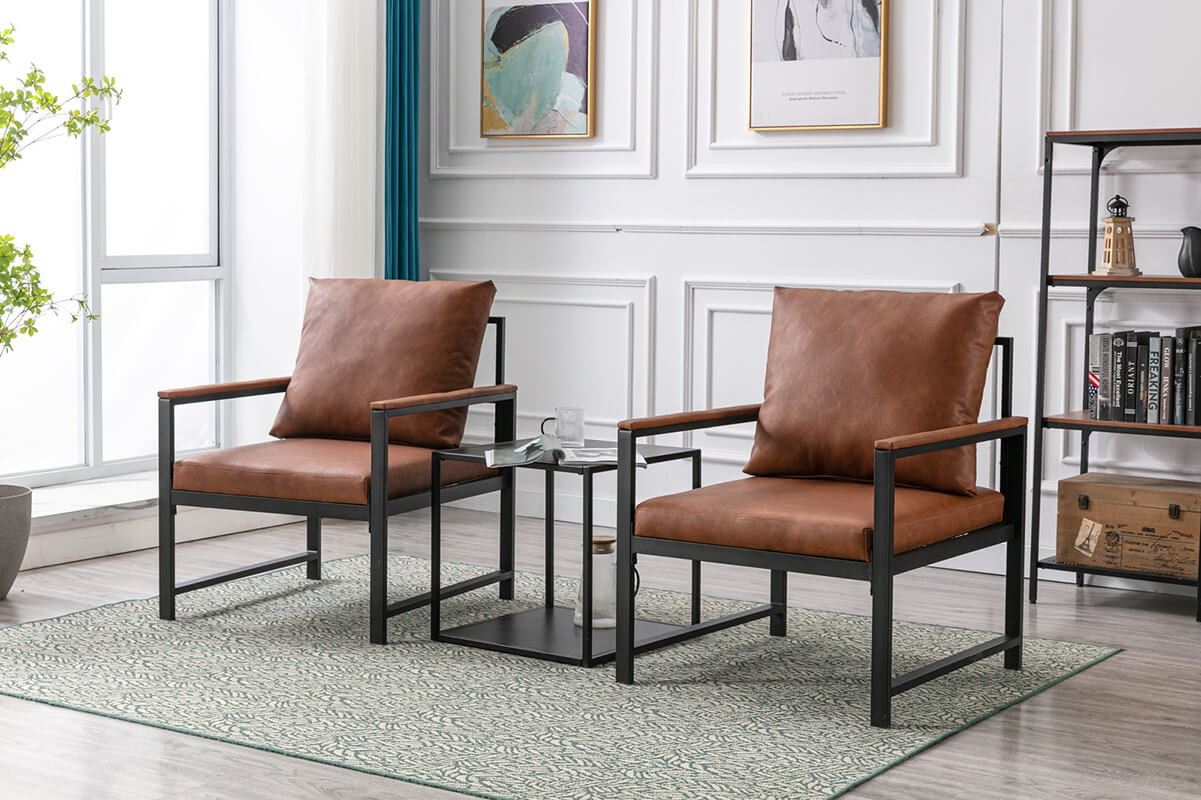 two leather accent chairs in a modern living room