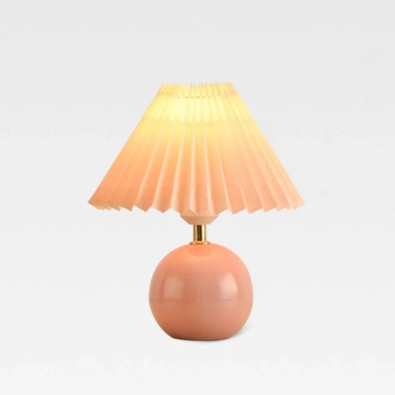 Two-tone ceramic table lamp with pleated lamp shade and round base