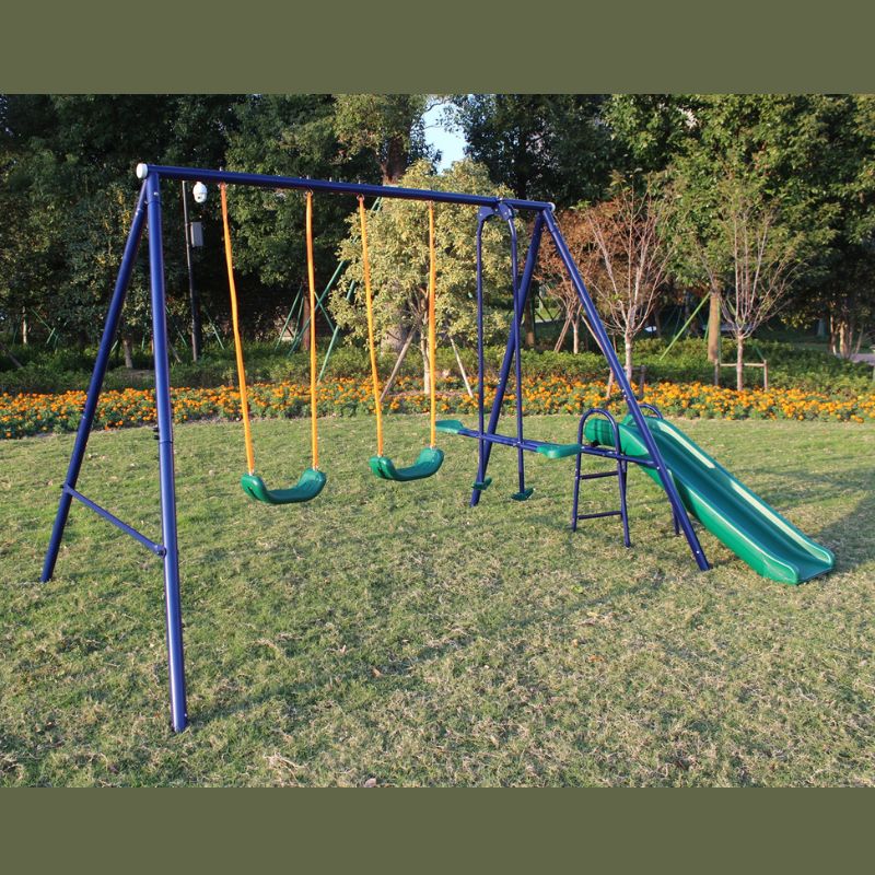 124" A-Frame Metal Swing Set with Blue Slide