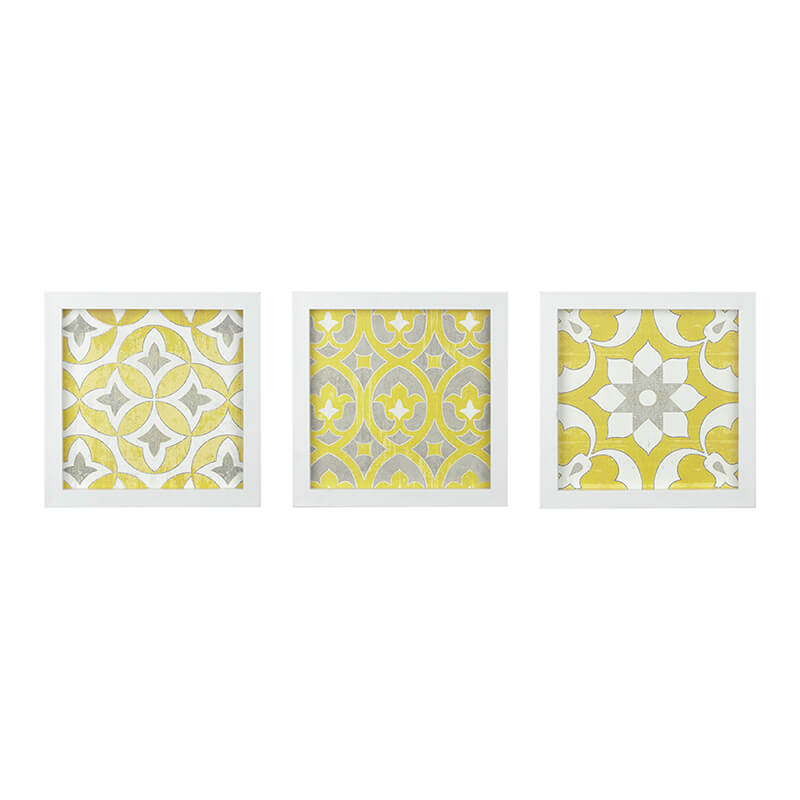 3-Piece Patterned Distressed Yellow Medallion Wall Art Set