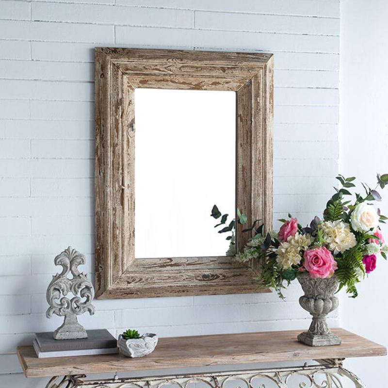 30"L x 39"H Brown Rectangle Wall Accent Mirror with Distressed Wood Frame