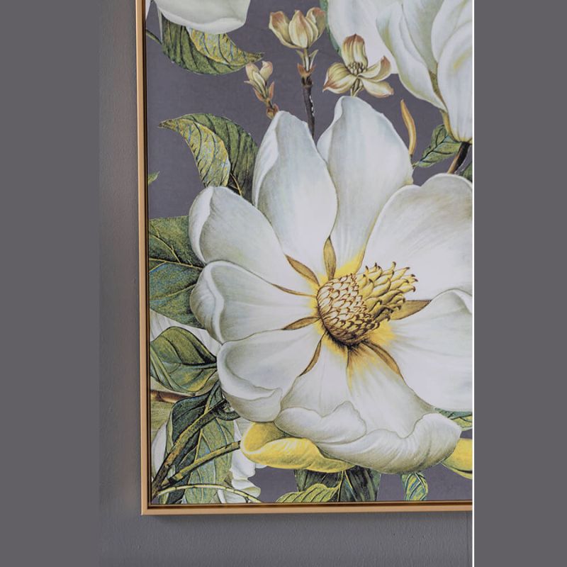 31.5"L x 47"H Large White and Gold Botanical Wall Art