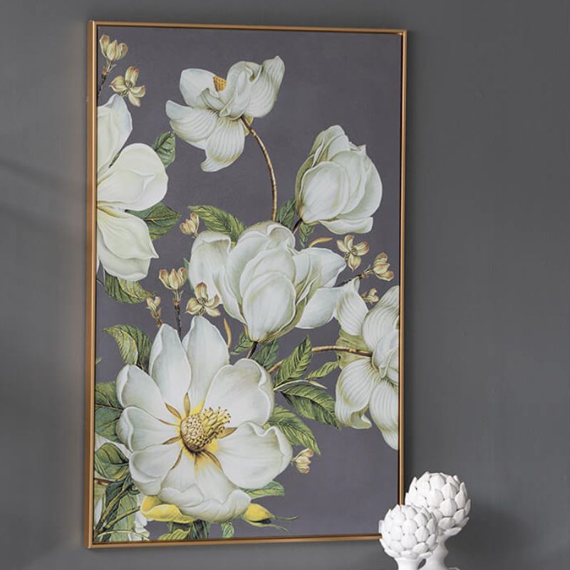 31.5"L x 47"H Large White and Gold Botanical Wall Art