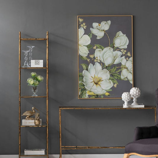 31.5"L x 47"H Large White and Gold Botanical Wall Art