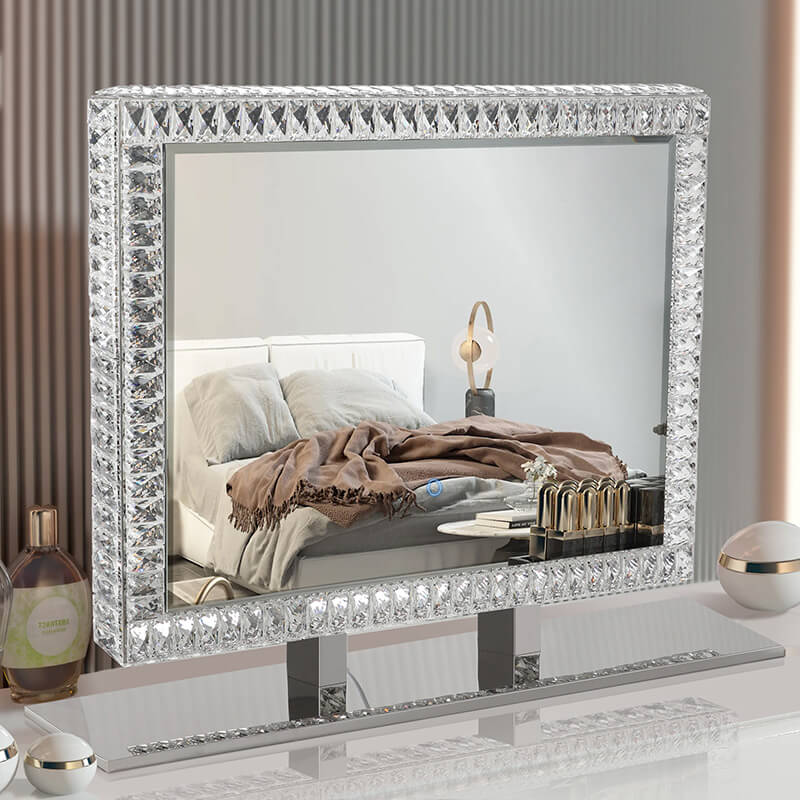 35.4"L x 27.5"W Luxury Transparent LED Crystal Make-Up Mirror with Dimmable Lights