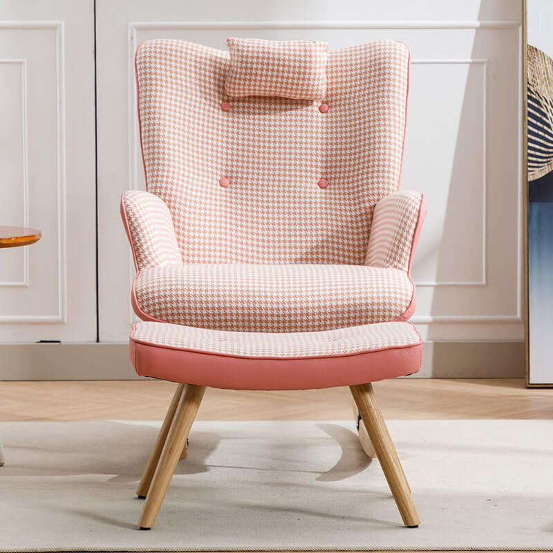 35.5" Pink Soft Houndstooth Fabric Leather Rocking Chair