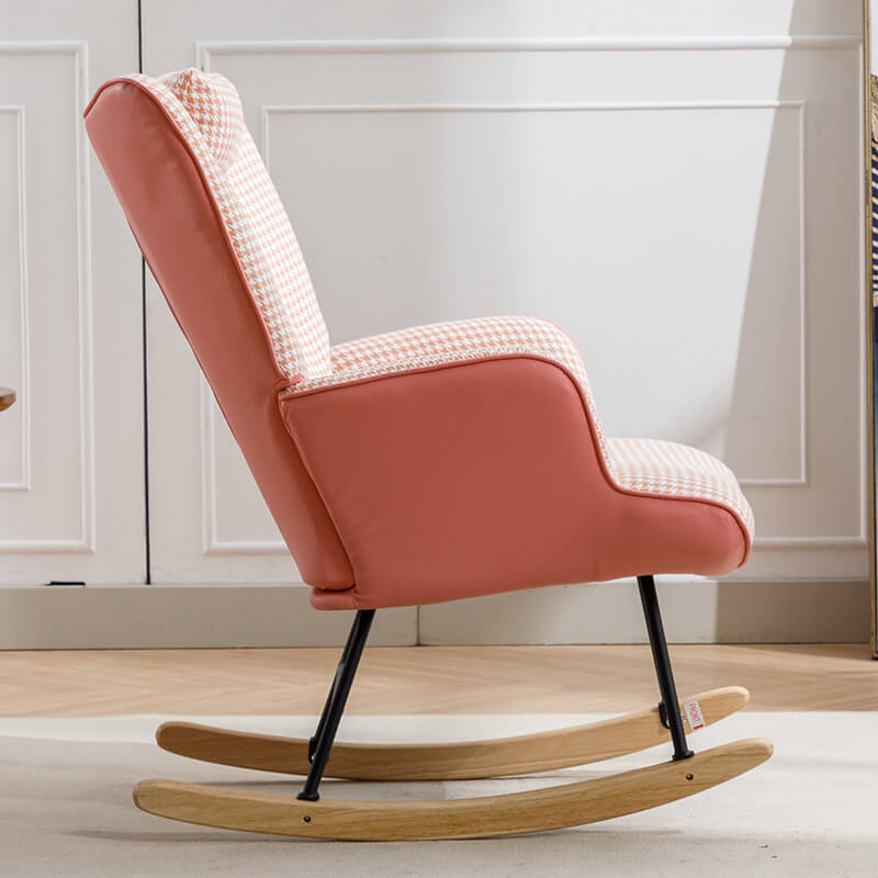 35.5" Pink Soft Houndstooth Fabric Leather Rocking Chair