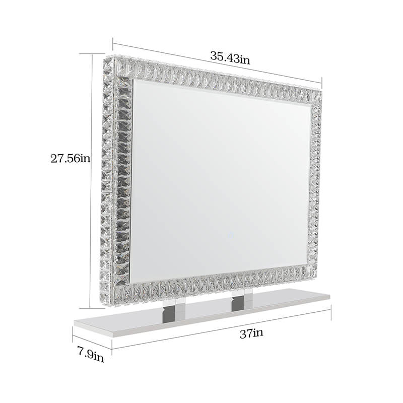 dimension image of the 35" Modern Transaprent LED Crystal Make-Up Mirror with Dimmable Lights