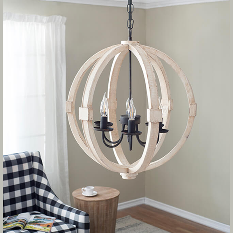 22.5" White 6-Light Pinewood Chandelier