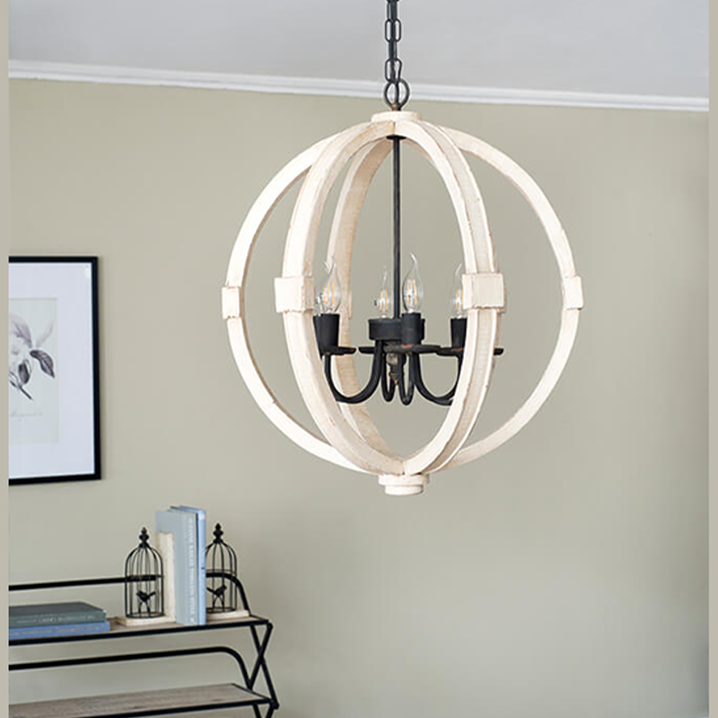 22.5" White 6-Light Pinewood Chandelier