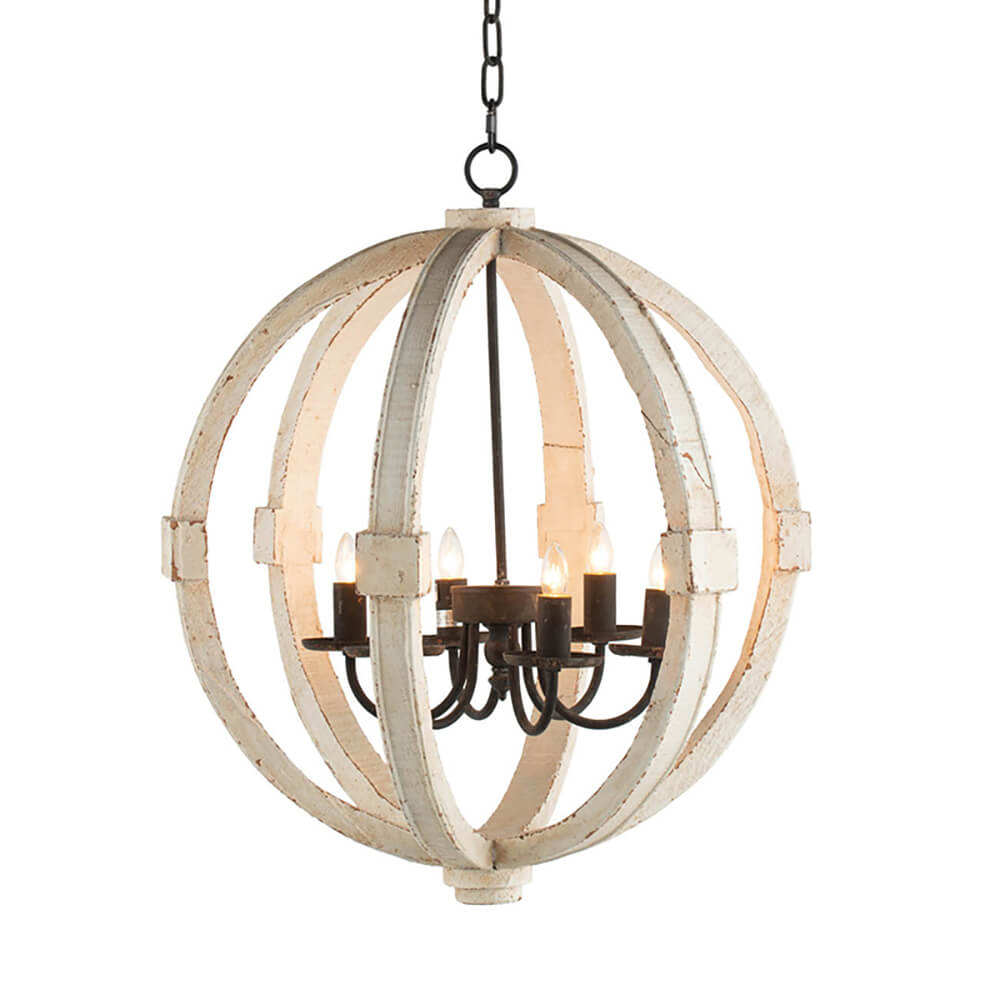 22.5" White 6-Light Pinewood Chandelier