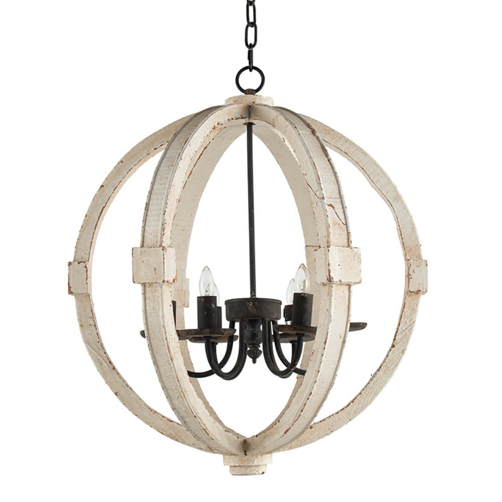 22.5" White 6-Light Pinewood Chandelier