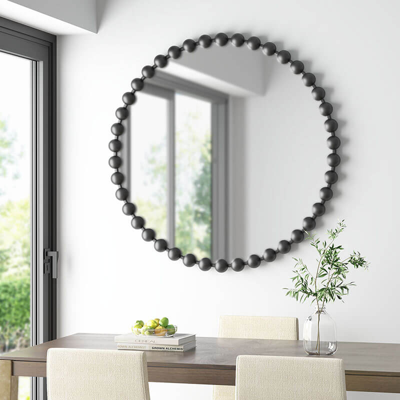 36" Antique Beaded Black Round Wall Mirror