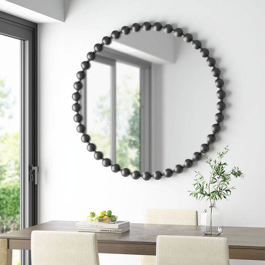 36" Antique Beaded Black Round Wall Mirror