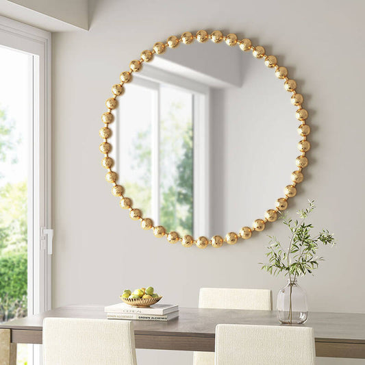 36" Antique Beaded Gold Round Wall Mirror