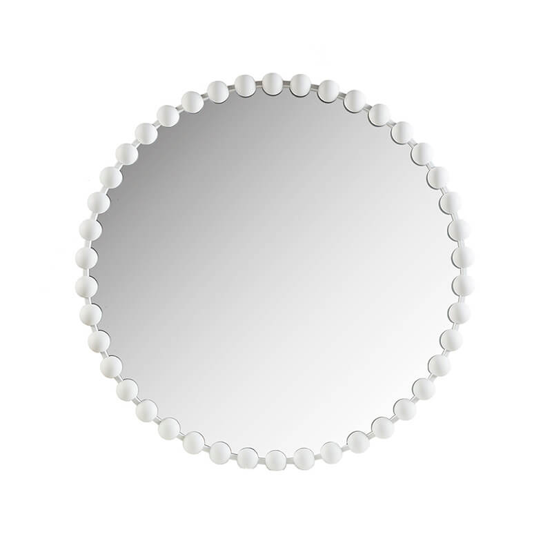 36" Antique Beaded White Round Wall Mirror