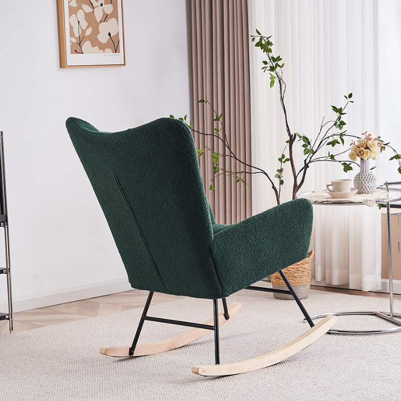 37.7" Modern Emerald Nursery Rocking Chair with Teddy Fabric