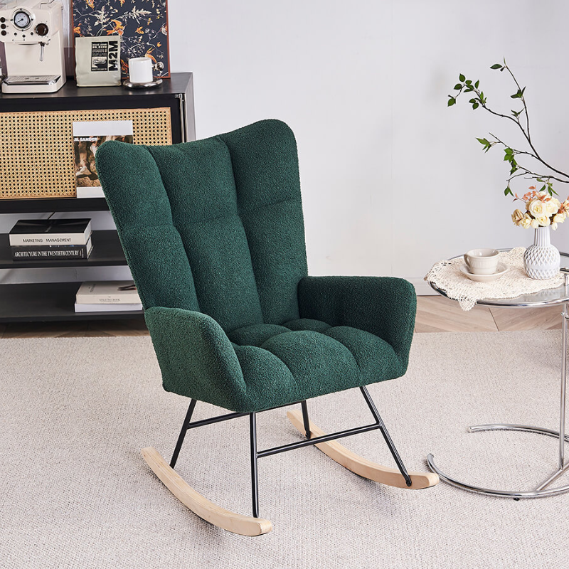 37.7" Modern Emerald Nursery Rocking Chair with Teddy Fabric