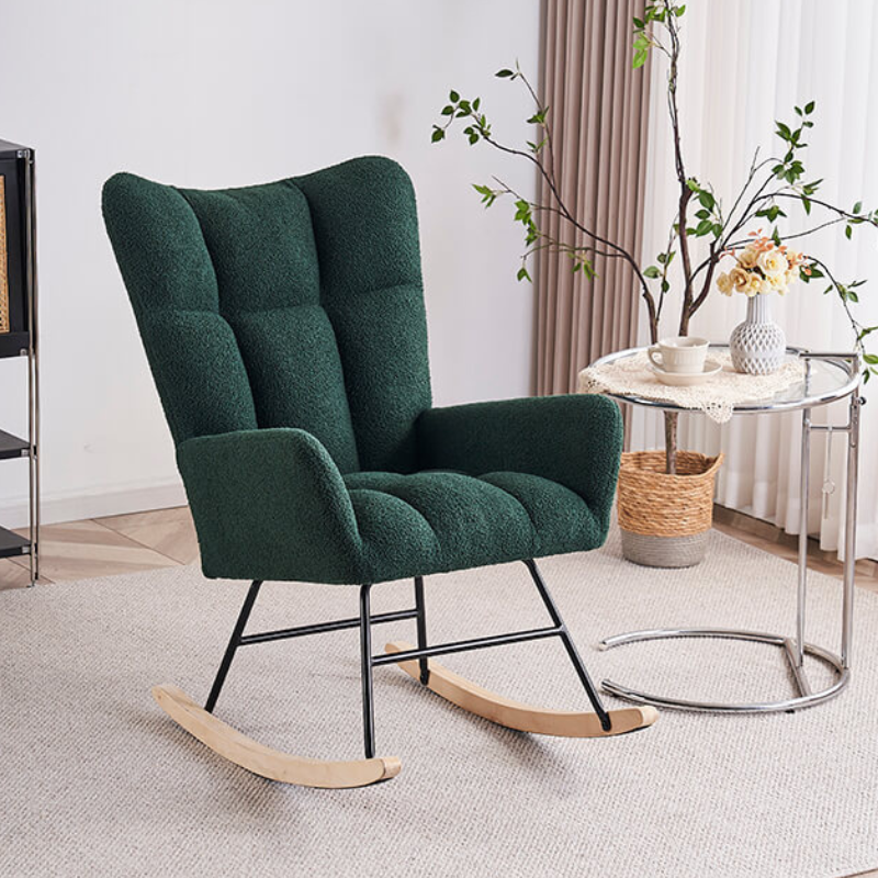 37.7" Modern Emerald Nursery Rocking Chair with Teddy Fabric