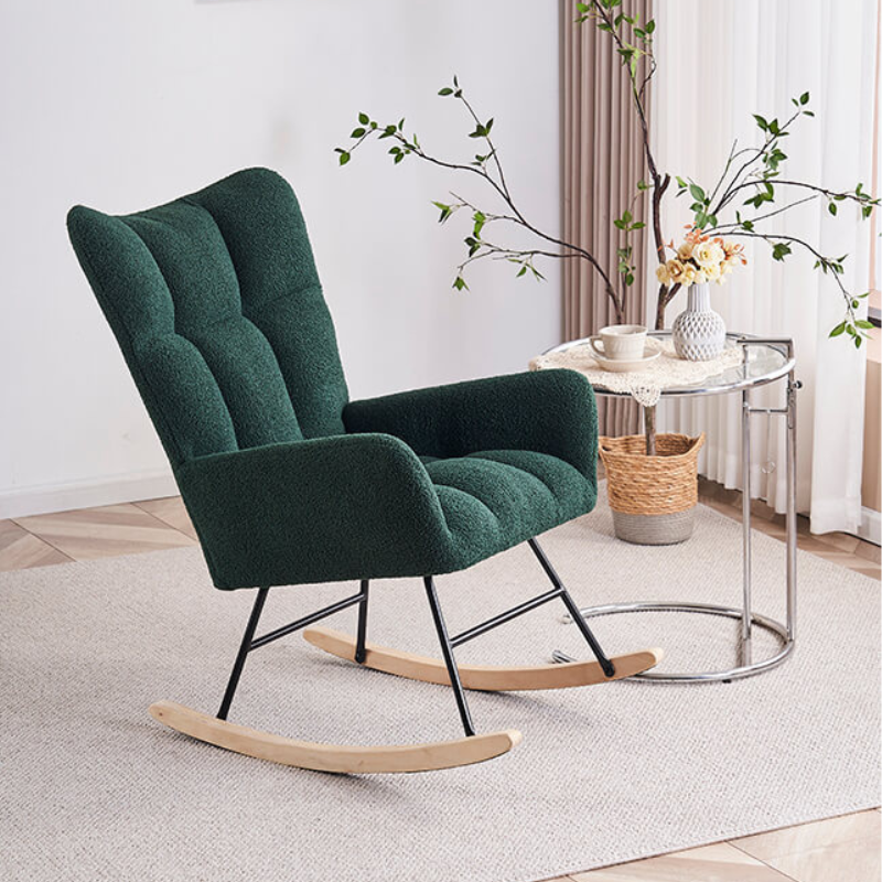 37.7" Modern Emerald Nursery Rocking Chair with Teddy Fabric