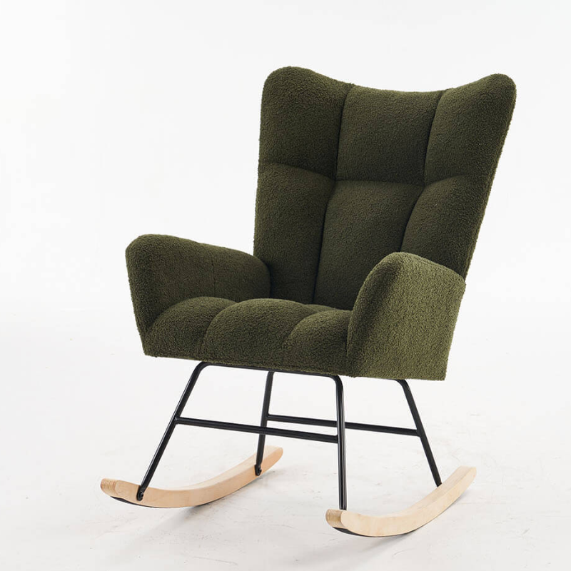 37.7" Modern Green Nursery Rocking Chair with Teddy Fabric